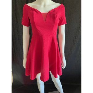 Guess Women's Mini Dress Red Flare Mesh Short Sleeve Full Zip 2